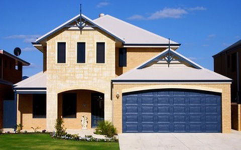 Blue Garage Door in Two Storey Home